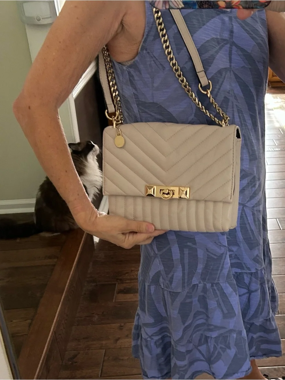 ALDO Cream Quilted Abilaniel Crossbody Bag with Gold Chain Strap